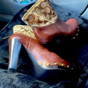 COACH EDIVA leather canvas brown boots sz 8